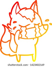 dibujo de línea de gradiente cálido de una caricatura lobo llorando