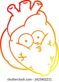 warm gradient line drawing of a cartoon curious heart