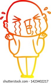 warm gradient line drawing of a cartoon crying bald man