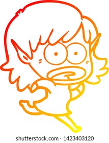 warm gradient line drawing of a cartoon shocked elf girl