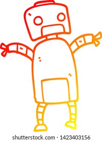 warm gradient line drawing of a cartoon robot dancing