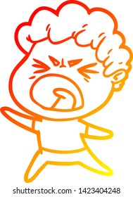 dibujo de línea de gradiente cálido de un hombre furioso de caricatura