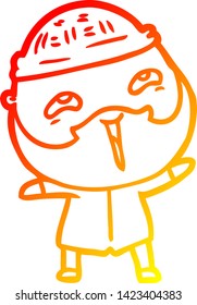 dibujo de línea de gradiente cálido de un hombre barbudo feliz con dibujos animados