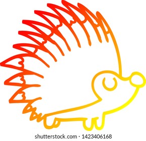 warm gradient line drawing of a cartoon spiky hedgehog