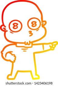 warm gradient line drawing of a cartoon weird bald spaceman
