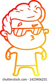 warm gradient line drawing of a cartoon cool guy