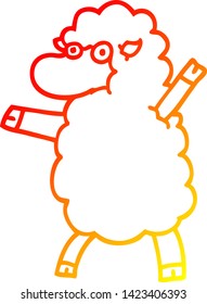 warm gradient line drawing of a cartoon sheep standing upright