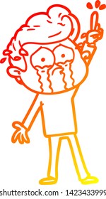 warm gradient line drawing of a cartoon crying man trying to ask a question