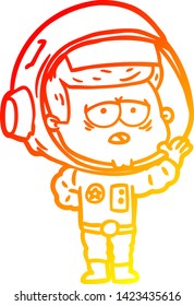 warm gradient line drawing of a cartoon tired astronaut