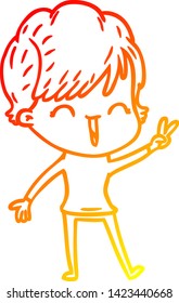 warm gradient line drawing of a cartoon laughing woman