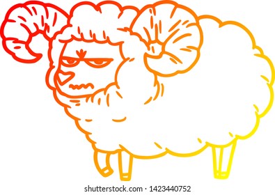 dibujo de línea de gradiente cálido de un caricatura ariete enojado