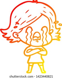 warm gradient line drawing of a cartoon woman crying