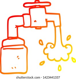 warm gradient line drawing of a cartoon running faucet
