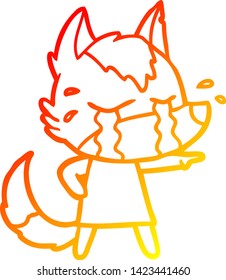 warm gradient line drawing of a cartoon crying wolf