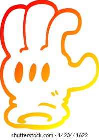 dibujo de línea de degradado cálido de una mano guantera de dibujos animados
