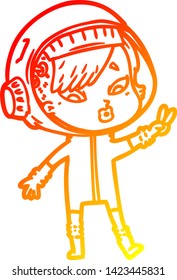 warm gradient line drawing of a cartoon astronaut woman