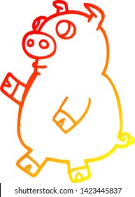 warm gradient line drawing of a cartoon funny pig