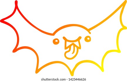 warm gradient line drawing of a cartoon vampire bat