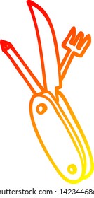 warme Farbverlauf-Linienzeichnung eines Cartoon-Pen-Messers