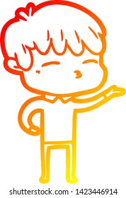 dibujo de línea de gradiente cálido de un niño curioso de dibujos animados