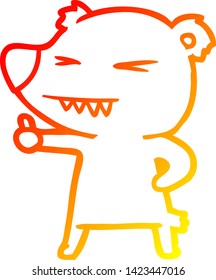 warm gradient line drawing of a cartoon bear giving thumbs up