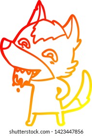 warm gradient line drawing of a cartoon hungry wolf