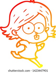 warm gradient line drawing of a cartoon girl pouting