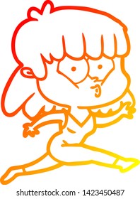warm gradient line drawing of a cartoon woman running