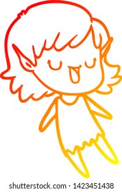 warm gradient line drawing of a cartoon elf girl