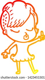 warm gradient line drawing of a cartoon pretty hipster girl