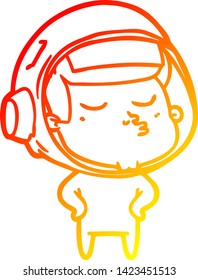 warm gradient line drawing of a cartoon confident astronaut