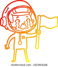 warm gradient line drawing of a cartoon crying astronaut