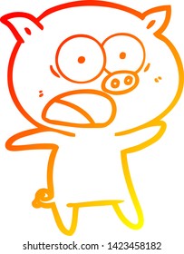 warm gradient line drawing of a cartoon pig shouting