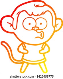 dibujo de línea de gradiente cálido de un mono sorprendido