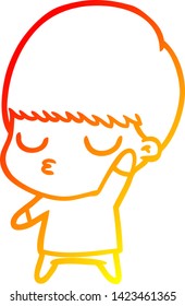 warm gradient line drawing of a cartoon calm boy