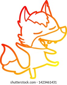 dibujo de línea de gradiente cálido de un lobo de dibujos animados riéndose