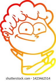 warm gradient line drawing of a cartoon happy man