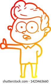 warm gradient line drawing of a cartoon staring man