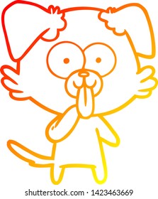 warm gradient line drawing of a cartoon dog with tongue sticking out