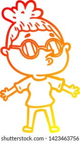 dibujo de línea de gradiente cálido de una mujer caricaturista con gafas de sol
