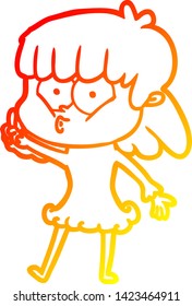 warm gradient line drawing of a cartoon whistling girl