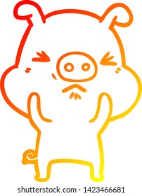 warm gradient line drawing of a cartoon angry pig