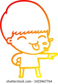 warm gradient line drawing of a cartoon boy sticking out tongue