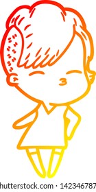 warm gradient line drawing of a cartoon squinting girl in dress