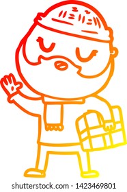 warm gradient line drawing of a cartoon man with beard