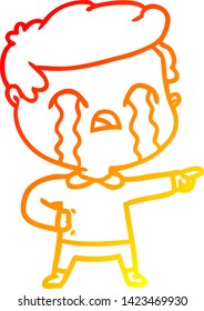 dibujo de línea de degradado cálido de un hombre de dibujos animados llorando