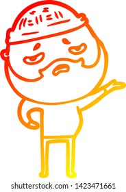warm gradient line drawing of a cartoon worried man with beard