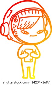 warm gradient line drawing of a cartoon astronaut woman