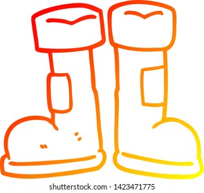 dibujo de línea de gradiente cálido de una caricatura wellington boot