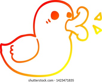 warm gradient line drawing of a cartoon happy duck